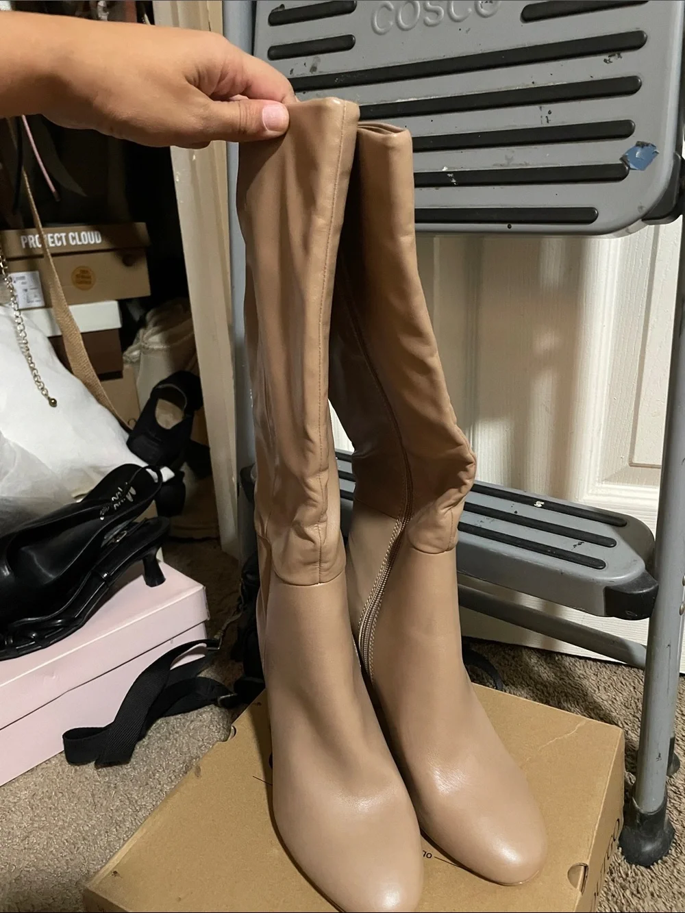 Women's Tall Block Heel Boots - Taupe